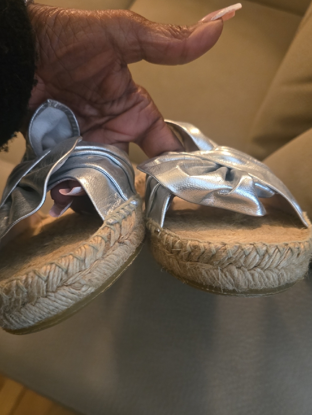 Sonia Kashuk Silver Knotted Espadrille Slide Mules - Picture 6 of 7